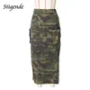 Rokken Stigende Vrouwen Sexy Hoge Split Camouflage Rok Legergroen Ripped Onregelmatige Spliced Kleur Pocket Knop Lange Maxi 230703