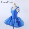 Jednolity niebieski baletowa spódniczka Tutu sukienka dziewczyny kobiety rękawy z falbanką baleriny kostium sukienki do tańca dla dzieci dorosły elegancki Rave Stagewear C631257t