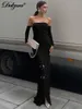 Miejskie seksowne sukienki Dulzura jesień dzianinowy frędzel Y2K ubrania z długim rękawem Backless Tube Bodycon Maxi sukienka dla kobiet Club Party eleganckie stroje 230703
