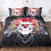 Sängkläder Set Ultra Microfiber Sugar Skulls Prick And Feather Röda Glasögon Design Påslakan Örngott Halloween Täcken