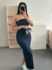 Basic Casual Dresses Backless Split Strapless Denim Dress For Women Slim Sleeveless Off Shoulder Long Dress Lady Solid Sexy Evening Party Dresses 230704