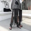 Skirts XITAO Mesh Hollow Out Print Letter Long Skirt Women Tape Elastic Waist Black Casual Aline Summer Korea WLD1084 Z230706