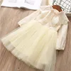 Девушка платья 0-6 лет высококачественное платье 2023 Весна модная карачная твердая полная рукава детская детская одежда принцесса