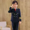 Suits Flower Boys Pilot Uniform Suit Kids Formal Jakcet Pants Tuxedo Wedding Dress Children Birhtday Photograph Teenger Stage CostumeHKD230704