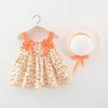 Meisje Jurken 2 stks Zomer Baby Meisjes Jurk Hoed Aardbei Print Peuter Kinderkleding Mouwloos Verjaardagsfeestje Prinses