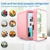 Mini Fridge, LED Mirrored Beauty Fridge, 8L Mini Refrigerator, Portable Compact Personal Fridge Cooler, AC/DC Thermoelectric Cooler And Heater ,Suitable For Bedroom