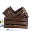 Número criativo da cesta de armazenamento retangular de madeira doméstica criativa com cabo de corda Vintage Rustic Hollow Out Organizer Bin Box Crates