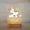 Światła spersonalizowana tęczowa jednorożec LED USB 7 kolorów lampka nocna nazwa własna lampa akrylowa drewniana podstawa dla dziecka Kid dekoracja do pokoju dziecięcego HKD230704