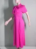 Robes décontractées à manches courtes une ligne pour les femmes été à lacets col noeud papillon mi-mollet robe évasée élégant vêtements quotidiens