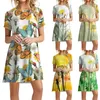 Casual Jurken Dames Zomer Kleding Zonnebloem Print Losse Ronde Hals Crewneck Korte Mouwen Zonnejurk 2023 Vestidos