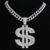 Hänge Halsband Hip Hop Stora US Dollar Pengar Skylt Iced Out Cross Bling Hängen För Män Kvinnor Charm Med Tennis Kedja Smycken