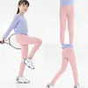 Barn barn solida leggings elastiska yogapåsar vår höst träning sport gym andas flicka godis färg mager tight beskurna långa byxor med fickor z009
