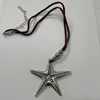 Beach Vacation Exaggerated Starfish Silver Color Metal Pendant Necklaces for Women Trendy Retro Leather Cord Creative Jewelry L230704