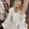 Basic & Casual Dresses European designer designed 2023 V-neck long sleeved heavy work patchwork wooden ear edge white dress316R