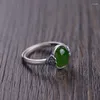 Cluster Rings Natural Green Hetian Jade Jasper Ring 925 Matte Thai Silver Chinese Jadeite Amulet Women Fashion Charm Real Jewelry