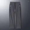 Pantaloni da uomo Summer Ice Silk Zipper High Elastic Casual