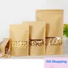 Sacos de vedação Stand Up Gift Food Dry Fruit Tea Packaging Malotes 50 Pcs/lot Zip Lock Papel Kraft Window Bag Retail Zipper Self