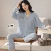 Women's Sleepwear QWEEK Cotton Pajamas Designer Clothes Luxury Trouser Suits Autumn Winter Cardigan Home Wear Nightie 2023