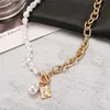 Fashion Chain Pearl Necklace For Women Baroque Pearl Metal Charm Pendant Necklaces Choker Snake Chain Jewelry Gold Silver Color L230704