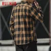 Mężczyznowe dresy Ruihuo Casual Plaid Shirt Men Slim Fit Bawełniane wełniane męskie koszule Masowe Masowe Mash Mash