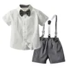 Costumes Garçons Vêtements Été Coton Infant Nouveau-né Bébé Tenues 2pcs Chemise À Manches Courtes + Bretelles Gentleman Costume Garçons Ensembles 0-5 AnsHKD230704