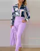 Women's Tracksuits Elegant Long Sleeve Shirt Pants Set Office Lady Fashion Casual V Neck Floral Print Trousers Two Piece Set Women Outfit 230703