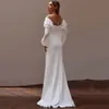 Stylish Sheer O Neck Wedding Dresses Long Puffy Sleeves Bridal Gown Pearls Satin A Line Country Wedding Gowns