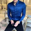 Męskie koszule na co dzień Dekolt Haft Koszule męskie Z długim rękawem Casual Slim Fit Men Dress Solid Color Formalna biznesowa odzież społeczna Bluzka Z230705