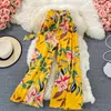 Damesbroek Boho Strand Wijde pijpen Dames Retro Hoog getailleerde bedrukte strik Vetersluiting Vrouwelijke Dames Casual Zomer Carpris Drop