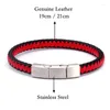 Link Bracelets Fashion Braided Red Genuine Leather Men Women Stainless Steel Charm Bangles Sporty Casual Jewelry