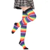 Women Socks Knee-Highs For Sexy Oversize Rainbow Stage Performance Christmas Cosplay Easter Ball Over The Knee High