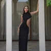 Robes décontractées robe moulante 2023 mode élégante Maxi soirée noir évider longue été femmes Sexy sans manches