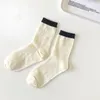 Chaussettes Femme 1 Paire/boucle Cylindre Noir Et Blanc Contraste Pile Femme Ajouré Respirant Mince