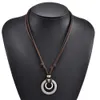 Vintage hommes femmes Double cercle réglable cordon en cuir collier pendentif bijoux cadeau de noël collier Initial L230704