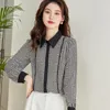 Women's Blouses Spring Plaid Patchwork Women Blouse Full Sleeves Chiffon Fabric Lady Office Work Tops Shirt Clothes Size XL