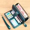 Wallets Genuine Leather Womens Wallet Fashion Vintage Oil Wax Cowhide Clutch Purse Card Holder For Women