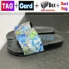 With Box Designer Slippers Men Women Slides Dust Bag Card Shoes Black Floral Strawberry Print Web Rubber Slide Canvas Green Flow Yg 3089