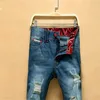 Casual Raka jeans för män Retro Slim Skinny Jeans Modedesigner Ripped Herr Hip Hop Ljusblå jeansbyxor Asiatisk storlek 27-38