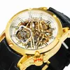 Orologi da polso WINNER Luxury Gold Skeleton Meccanico automatico es Tourbillon militare Sport da uomo Cinturino in pelle di marca superiore 0703