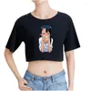 Camisetas Femininas Estampa Nagatoro Outono e Primavera Verão Férias Jovem Vitalidade Mulheres/Meninas Sexy Barriga Desnuda Estilo Casual