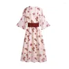 Casual Dresses Dress Plus Size Women's Summer Chinese Styles Chiffon Cute Floral High Waist Maiden Retro V-Neck Female