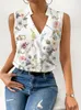 Blusas de mujer Moda Stand Neck Blusa sin mangas Mujer Estampado floral Tank Top Femme 2023 Verano Casual Oficina Vintage Mujeres Tops y