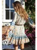 Casual Dresses 2023 Women's Summer Vintage Fashion Women Hippie Print V-Neck Bohemia Miniskirt Horn Sleeve Cotton Beach Dress