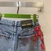 High-end nya denimshorts för kvinnor Kvinnor Tunga strass fransade hål jeans shorts kvinnlig hög midja sommar mode bred ben denim shorts storlek: s-l c1