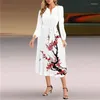 Freizeitkleider 2023 Damenkleid Frühling/Sommer Langarm Slim Fit Faltengürtel V-Ausschnitt Locker sitzend Elegant Mode A-Linie