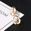 Stud Earrings Elegant Natural Fresh Water Pearl Camellia Fine Jewlery Wedding Party Gift For Women Charming 13x12mm