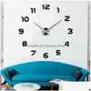 Horloges Murales 3D Grand Nombre Miroir Horloge Grand Design Moderne Fond Bricolage Maison Salon Bureau Décor Art Drop Livraison Jardin Dh9Ii