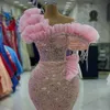 ASO EBI PINK REMAD PROM Платье с блестками шнурки вечернее формальное вечеринка второй прием за день рождения подружки невесты платья с подружками невесты.