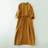 Robes décontractées col polo japonais robe à manches longues printemps et automne à lacets mi-longueur ample pour les femmes