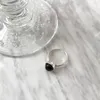 Cluster Rings Retro Vintage Authentique S925 Sterling Silver Fine Jewelry Black Agate Stone Open J293